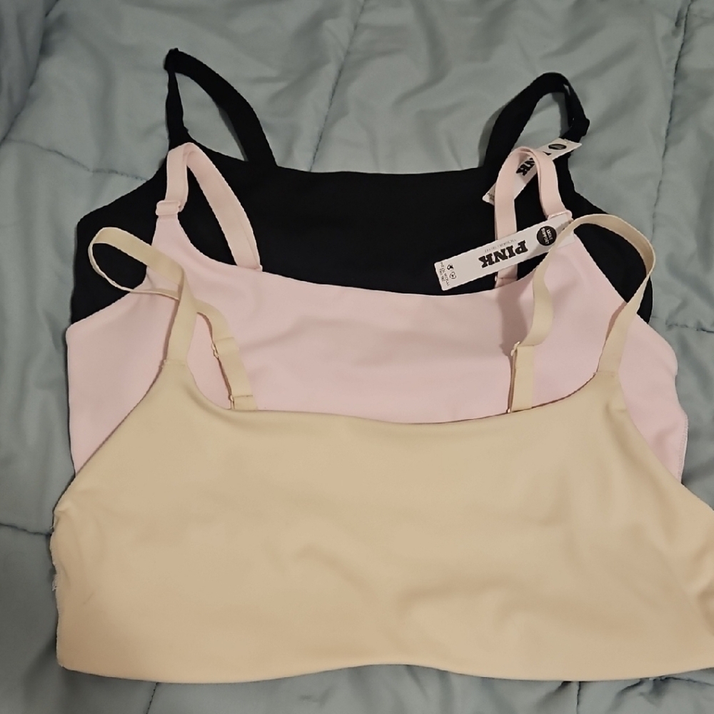 Victoria's Secret PINK Light Support Bralettes - Light Pink, Black And Cream